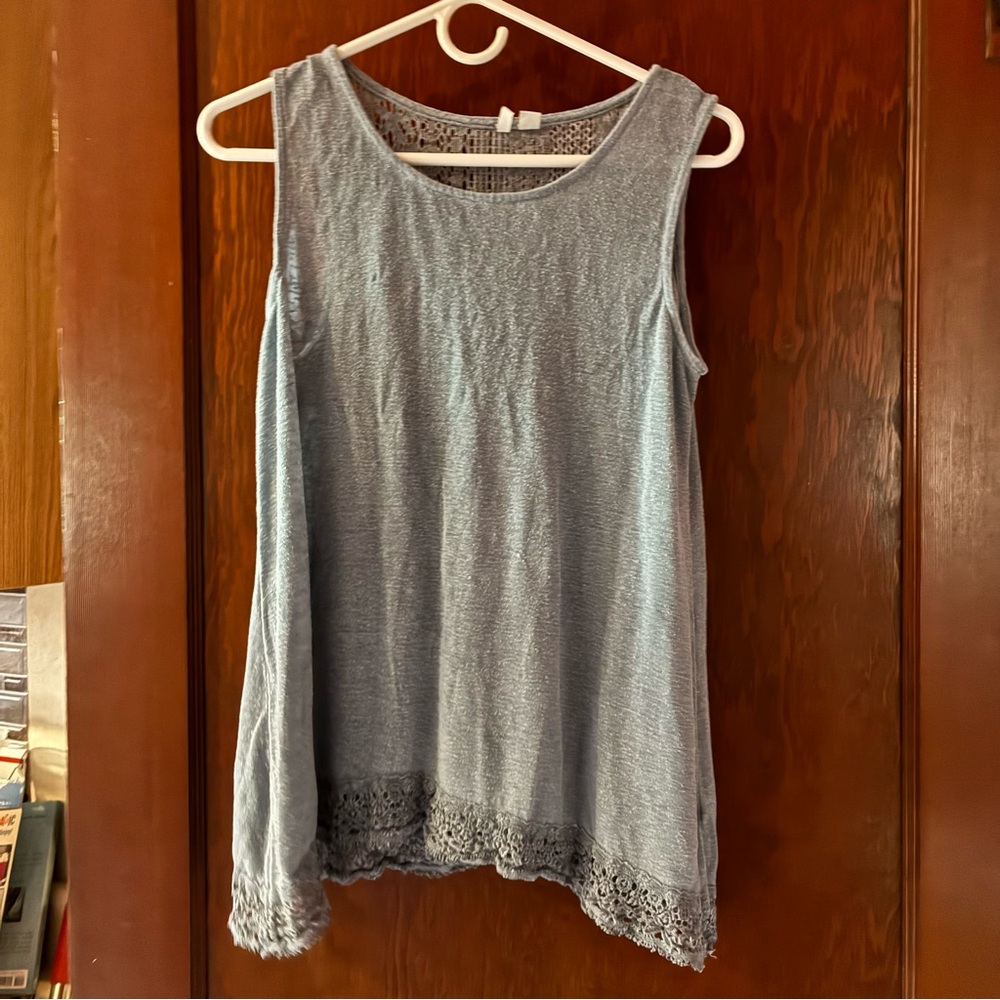 EST. 1946 Blue Knit Tank Top Lace Trim | Women’s Small